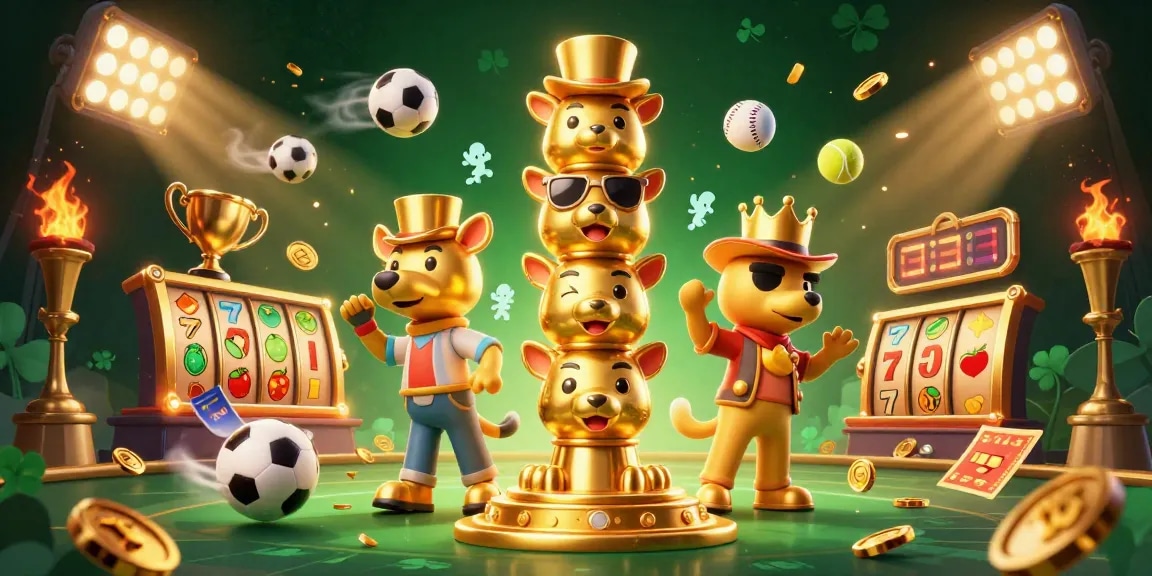 Experience thrilling moments with sunwin as cartoon totem pole and sport elements collide in vibrant illustration.