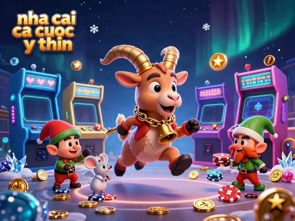 The vibrant scene depicts nha cai ca cuoc uy tin, showcasing a thrilling casino environment filled with playful characters.