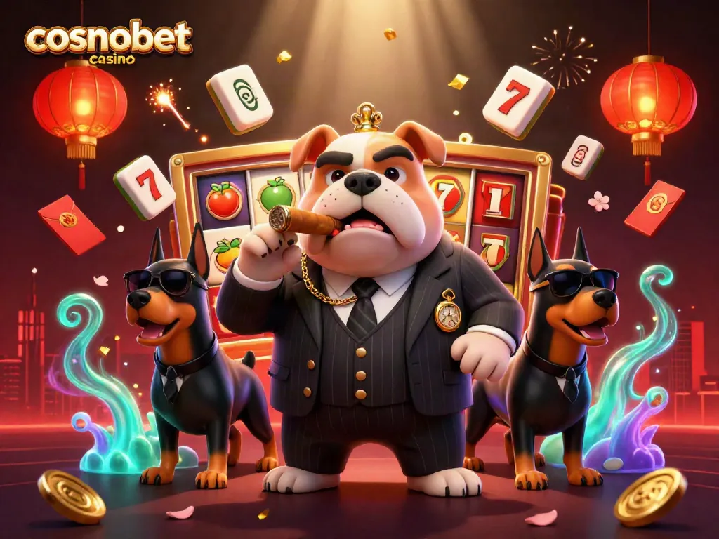 Experience thrilling action at cosmobet casino with a mafia bulldog and 3D slot elements.
