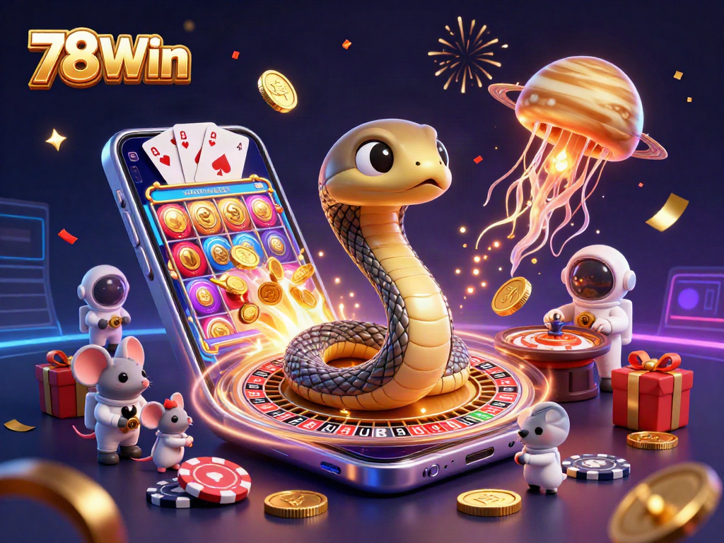Experience the thrill of 78Win's cosmic gaming with astronauts betting on a roulette wheel and jackpot surprises.