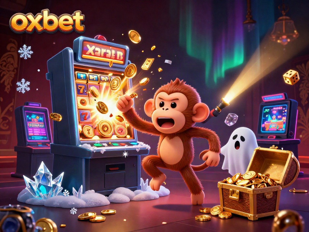 Experience thrilling wins with Oxbet's lively casino scene featuring a playful ghost and golden treasures.
