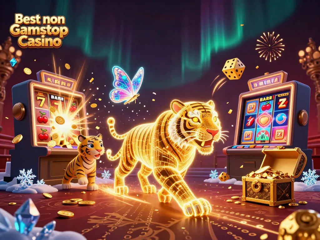 Experience the thrill of the best non Gamstop Casino with our vibrant 3D illustration of casino excitement.