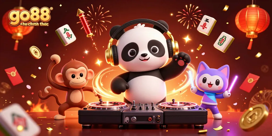 Experience the excitement of go88 trang chu chinh thuc with a vibrant casino-themed scene featuring a DJ panda and dancing monkey.