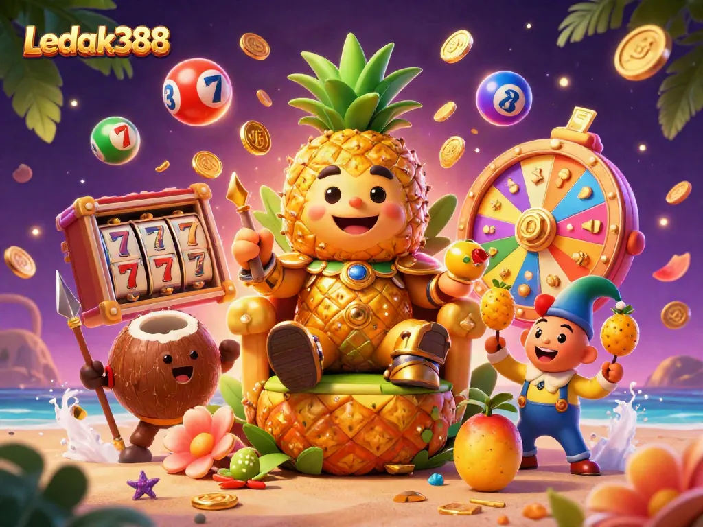 Join the excitement at Ledak388 with dazzling slot reels and colorful elements for a vibrant gaming experience.